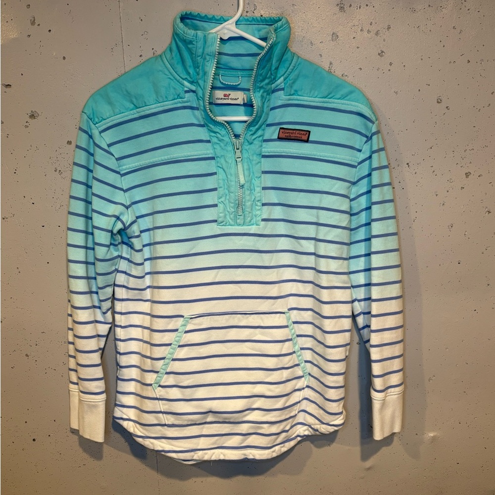 Vineyard Vines Teal & White Striped 1/4 zip
